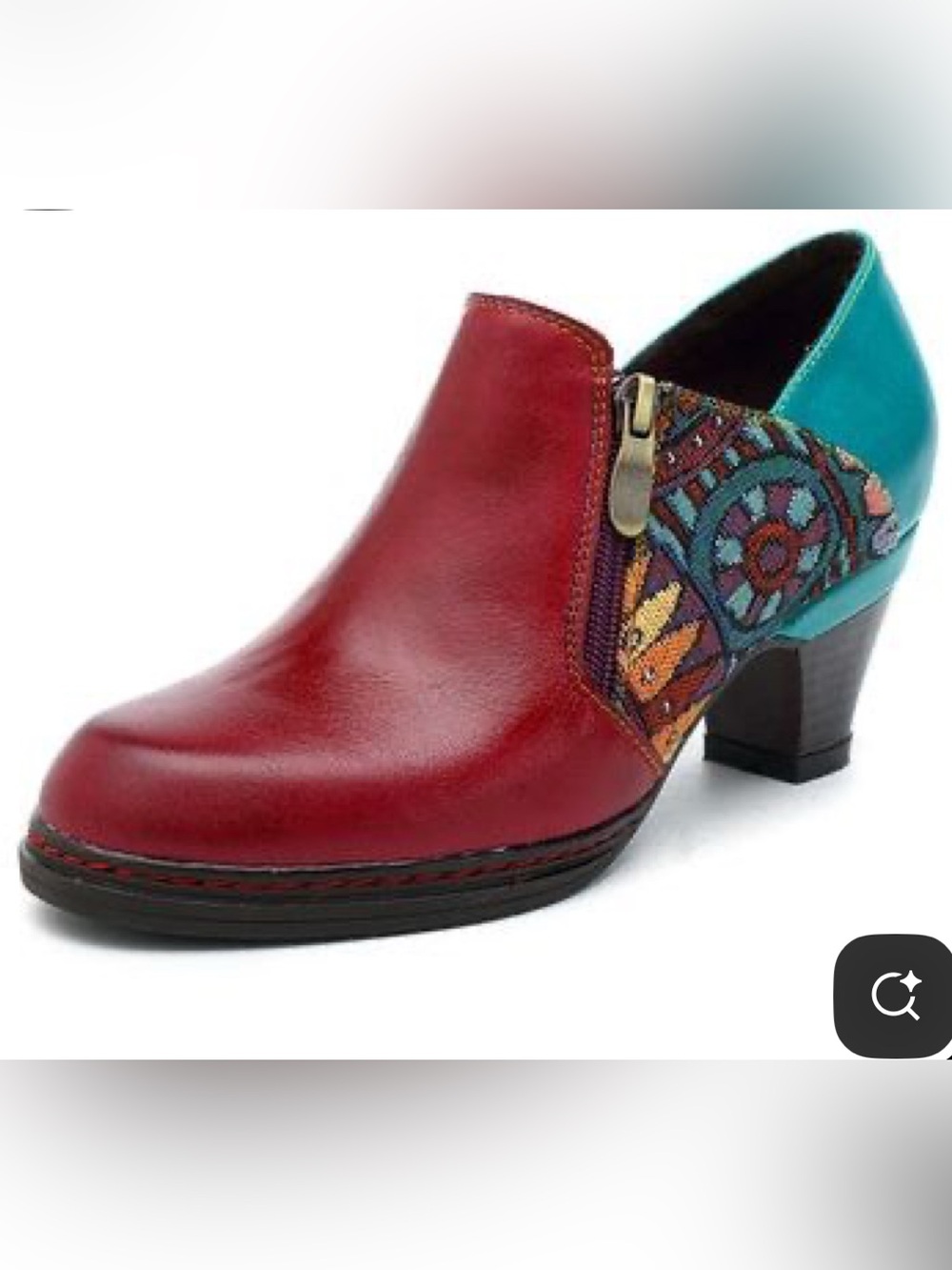 Socofy Boho Eclectic Leather Ankle Boots Booties Burgundy Turquoise Size 39